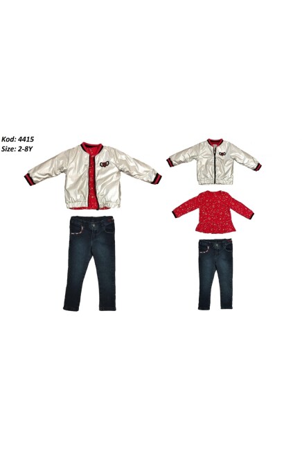 Çiçek Desenli Bluz Mevsimlik Ceket Kot Pantolon Takim