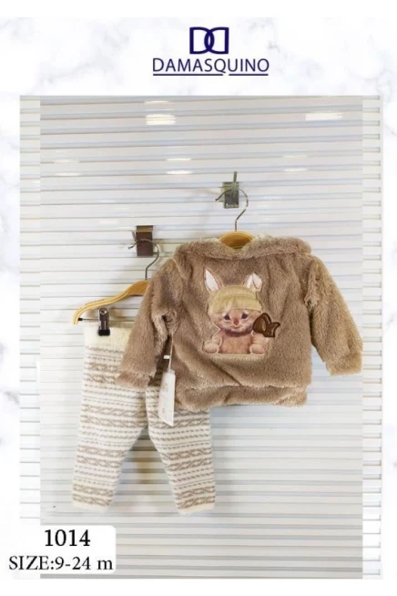 Nakişli Kapüşonlu Peluş Bluz Triko Tayt