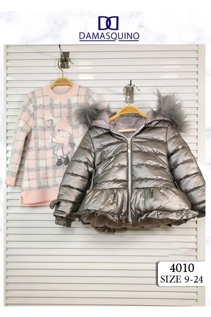 Kürk Kapüşonlu Parlak Pofuduk Kaban Nakişli Triko Elbise Tk