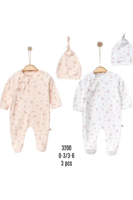 Çıtır Çiçek Baskılı Şapkalı Ayaklı Tulum