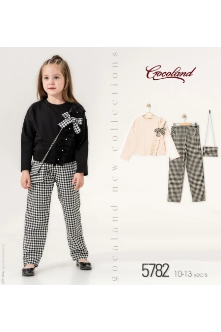 Fiyonk Detaylı Bluz Çizgili Pantolon Takım