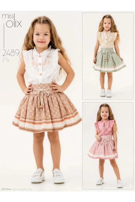 2-5 سنة فتاة بدله بلوزه مع تنوره