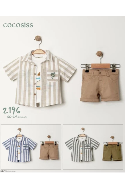 Çizgili Gömlekli Tişörtlü Şort Takım