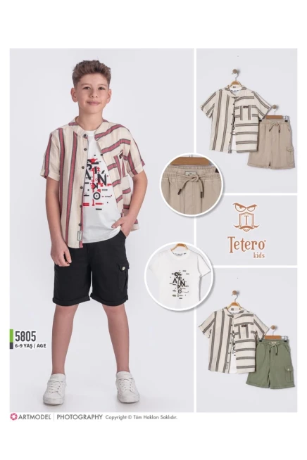 Gömlekli Tişörtlü Şort Takım