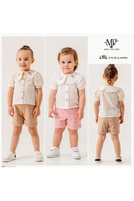 Yaka Detaylı Gömlekli Şort Takım