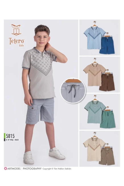 Yakalı Tişörtlü Şort Takım