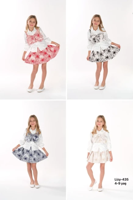 4-9  سنة فتاة بدله بلوزه مع تنوره