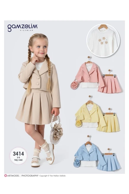 3-6 سنة فتاة طقم تنورة مع جاكيت