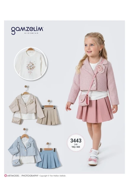 3-6 سنة فتاة طقم تنورة مع جاكيت