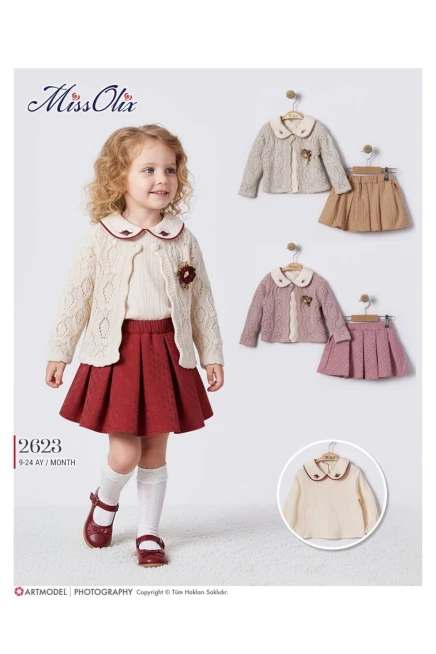 9-24 شهر فتاة  بدله تريكو مع تنورة