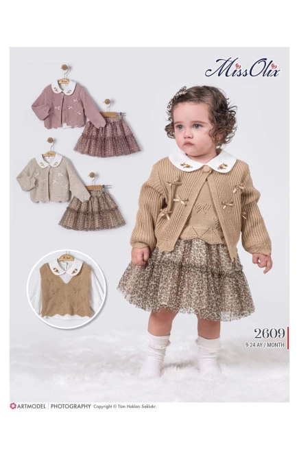 9-24 شهر فتاة  بدله تريكو مع تنورة