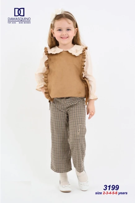 Yelekli Bluzlu Pantolonlu Takım