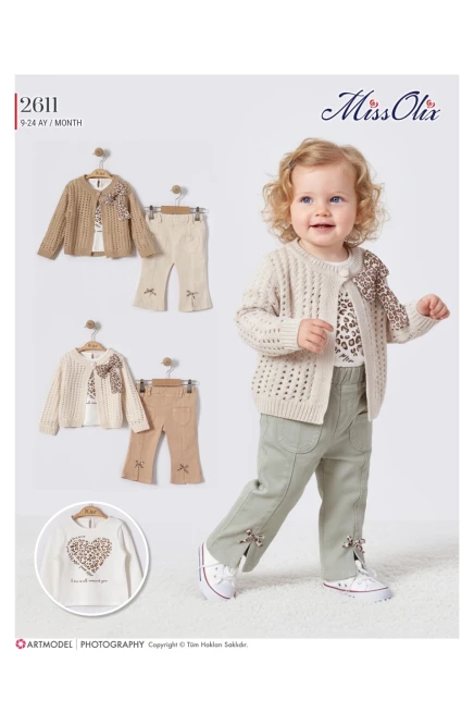 2-5 سنة فتاة ستره كارديجان مع سروال