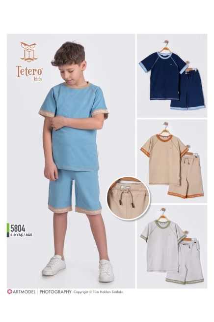 Kol Baskı Detaylı Tişörtlü Şort Takım