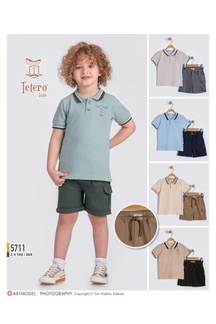 Yakalı Tişörtlü Şort Takım