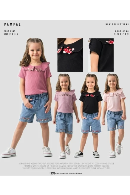 6-9 سنة فتاة بدله تيشرت مع شورت