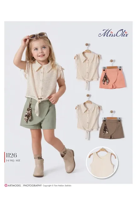 Dantelli Bağlamalı Gömlekli Şort Etek Takım