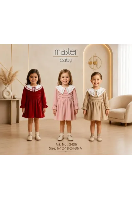 Yakası Nakışlı Kadife Elbise