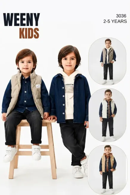 Yelekli Kot Gömlekli Sweatshırtlu Pantolonlu Takım