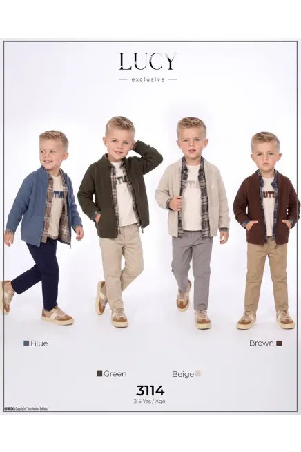 Hırkalı Gömlekli Sweatshırtlu Pantolonlu Takım