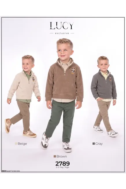 Kadife Ceketli Sweatshırtlu Pantolonlu Takım