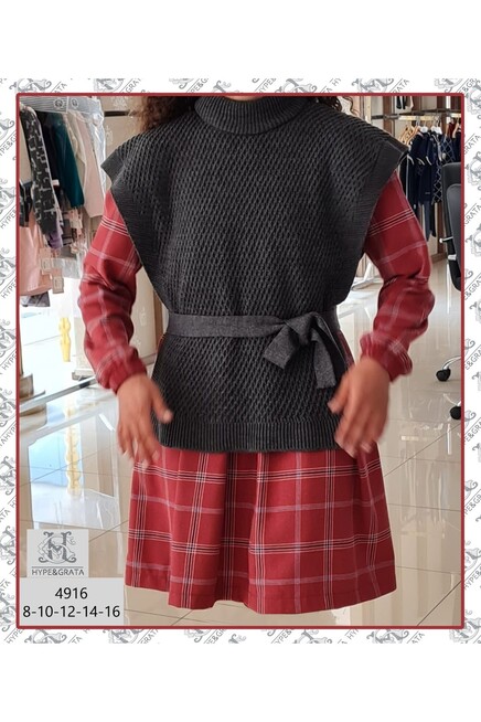 Triko Bluzlu Kareli Elbise