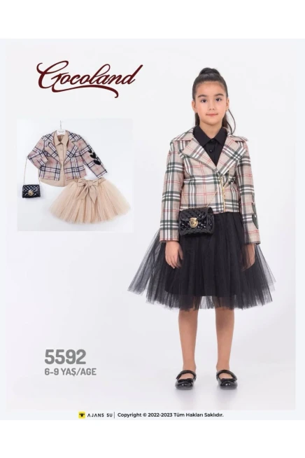 6-9 سنة فتاة طقم تنورة مع جاكيت