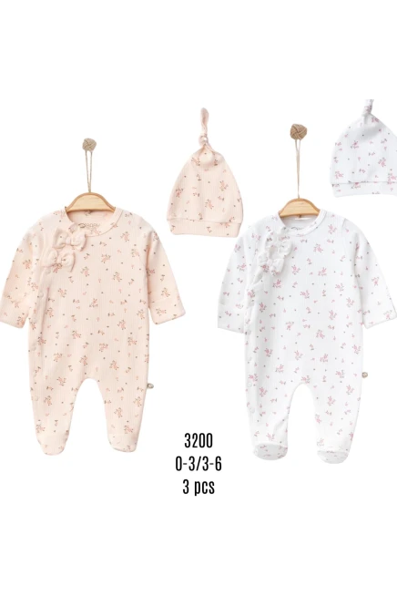 Çıtır Çiçek Baskılı Şapkalı Ayaklı Tulum