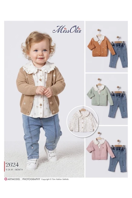 9-24 شهر فتاة بدله تريكو مع سروال