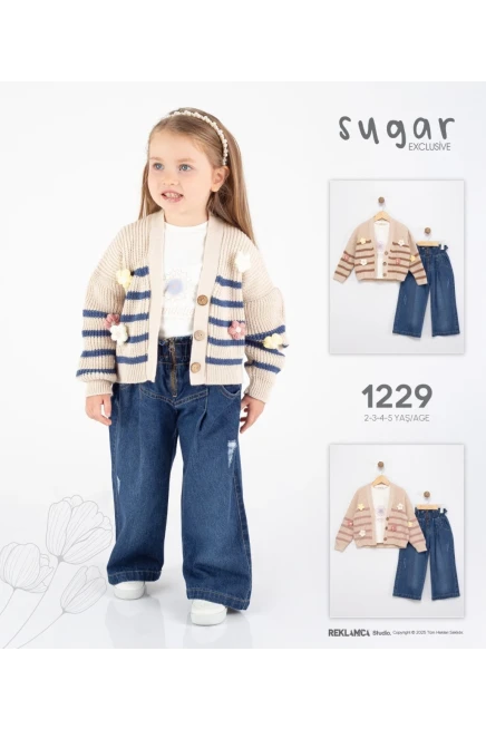 2-5 سنة فتاة ستره كارديجان مع سروال