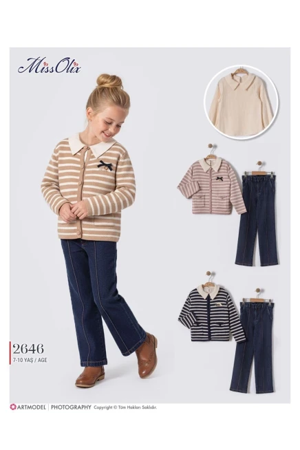 7-10 سنة فتاة ستره كارديجان مع سروال