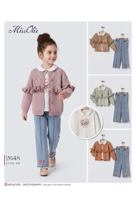 3-6 سنة فتاة ستره كارديجان مع سروال