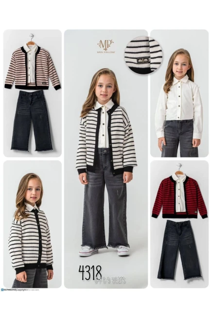 6-9 سنة فتاة ستره كارديجان مع سروال