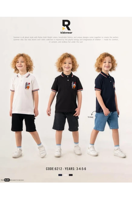 Yakalı Tişörtlü Kot Şortlu Takım