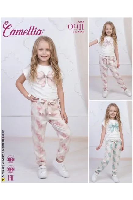 Kurdele Desenli Bluzlu Pantolon Takım