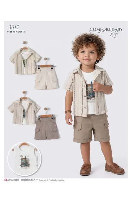 Gömlekli Tişörtlü Şort Takım