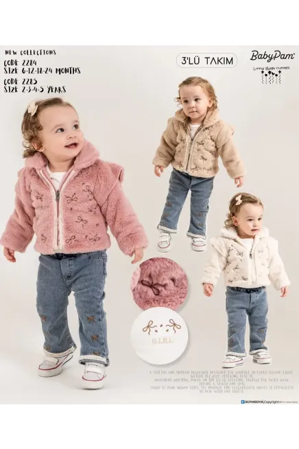 Peluş  Ceketi Sweatshırtlu Pantolonlu Takım