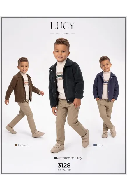 Kadife Ceketli Hırkalı Sweatshırtlu Pantolonlu Takım